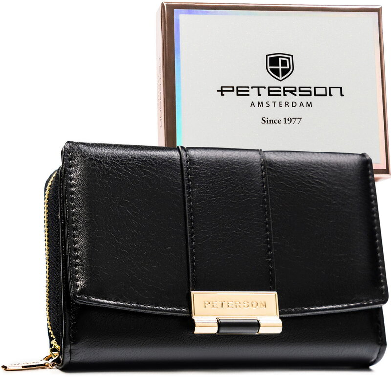 Čierna dámska peňaženka z ekologickej kože v horizontálnom prevedení so zapínaním na patent