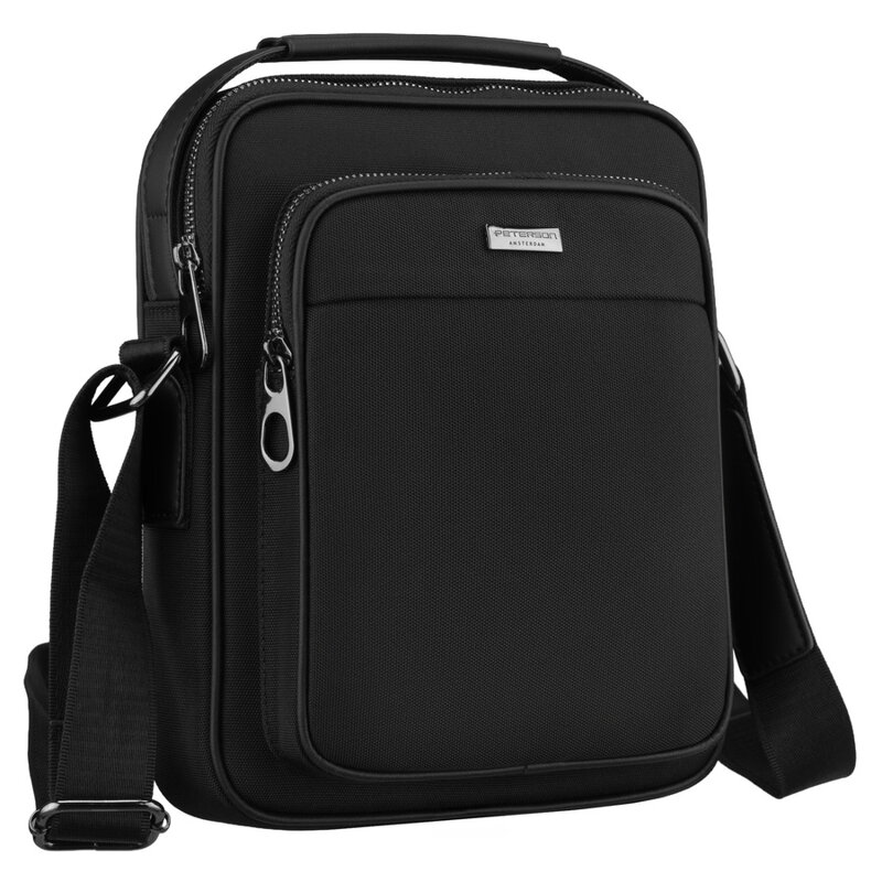 Mała listonoszka męska czarna z poliestru miejska lekka saszetka na ramię - Peterson