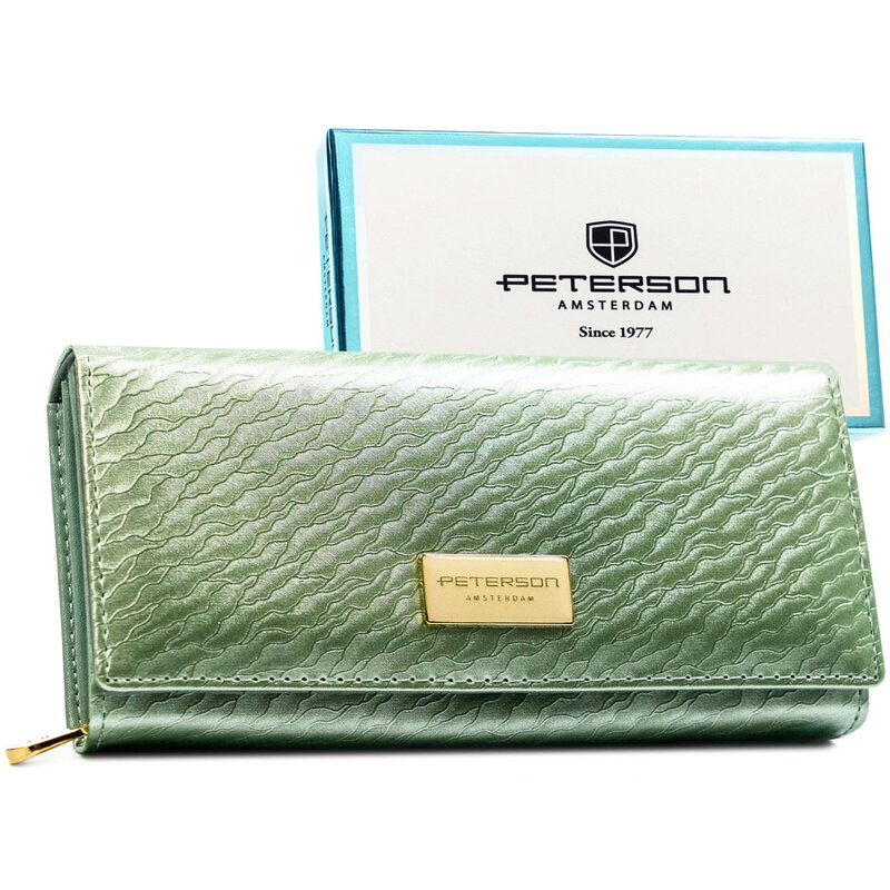 Veľká kožená dámska svetlozelená peňaženka na patent s RFID ochranou