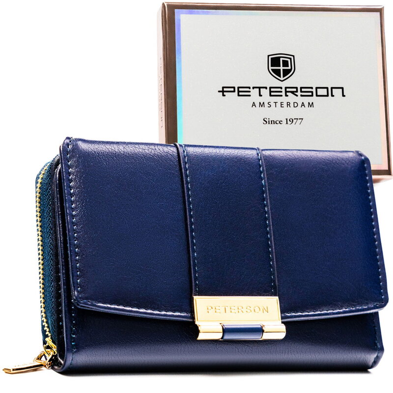 Tmavomodrá dámska peňaženka z ekologickej kože v horizontálnom prevedení so zapínaním na patent