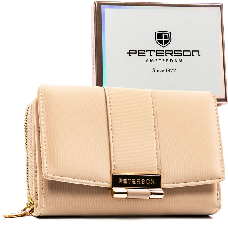 Béžová dámska peňaženka z ekologickej kože s jemne pruhovanou štruktúrou a zapínaním na patent