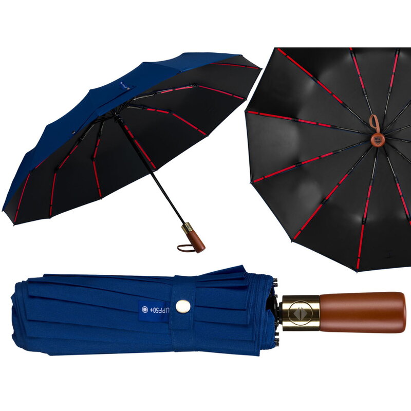 Modrý veľký skladací dáždnik Peterson s UV ochranou v darčekovej krabičke