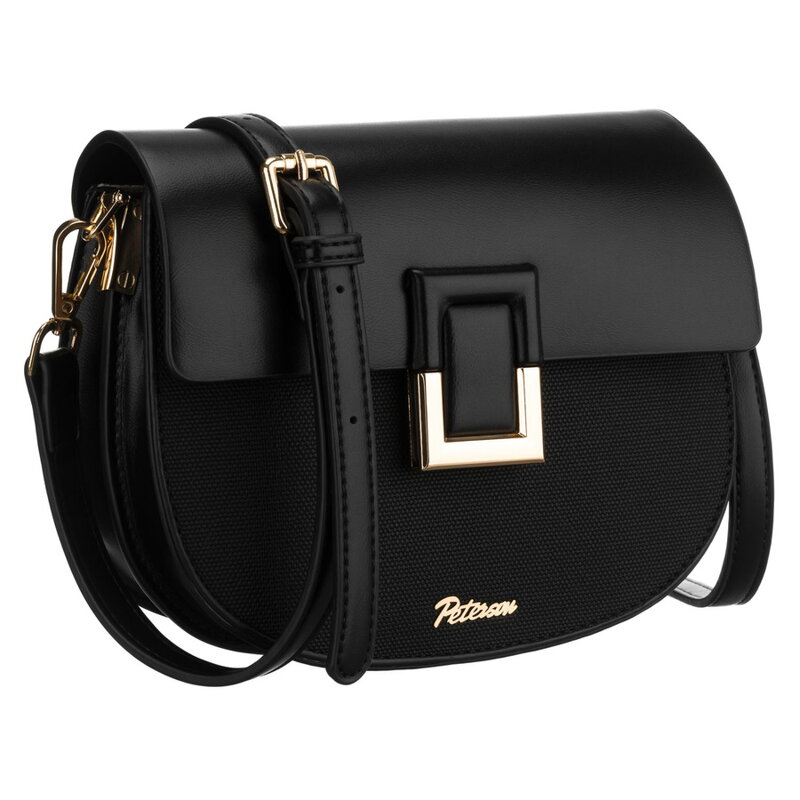 Dámska čierna crossbody kabelka Peterson so zlatými detailmi a magnetickým zapínaním