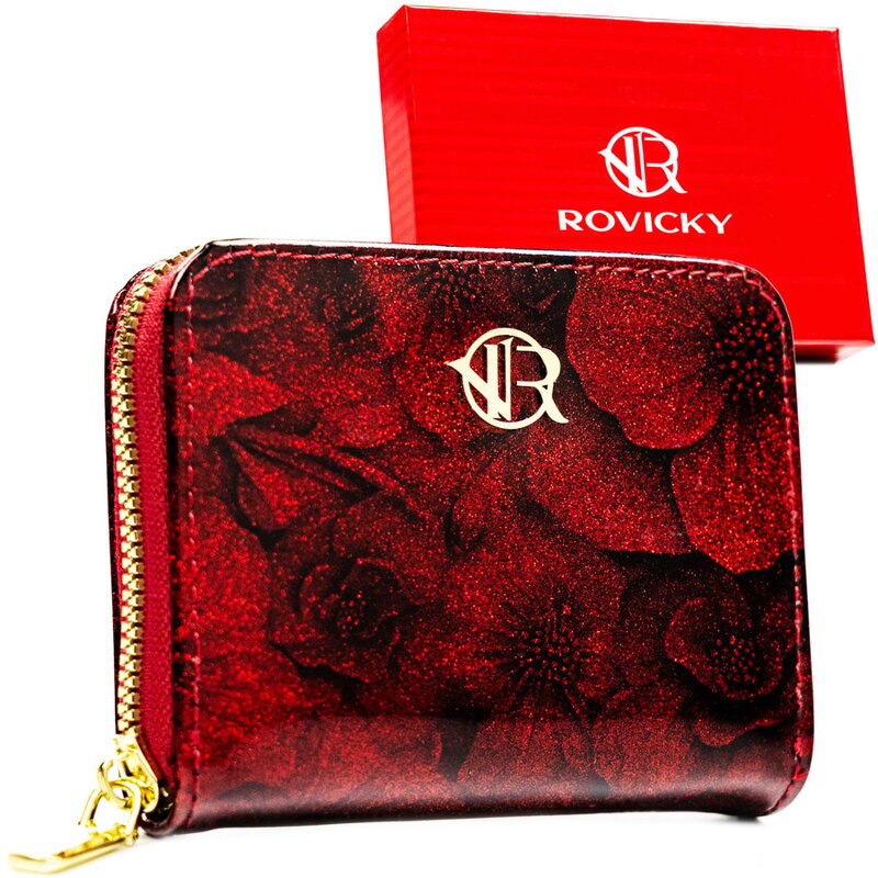 Červená dámska peňaženka Rovicky s kvetinovým vzorom – kompaktná peňaženka na zips