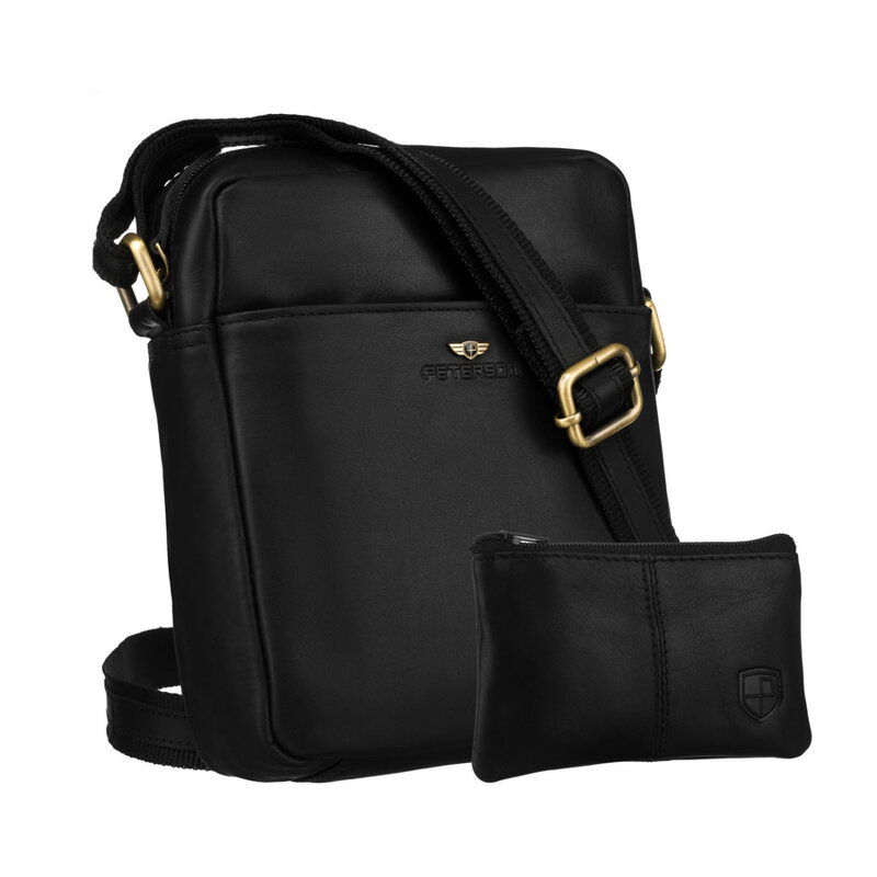 Pánska kožená crossbody taška Peterson v čiernej farbe + puzdro na kľúče