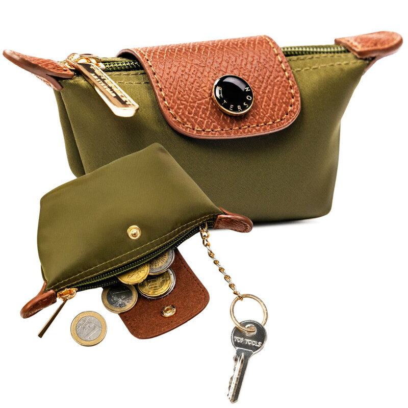 Khaki kľúčenka Peterson z polyesteru a ekokože