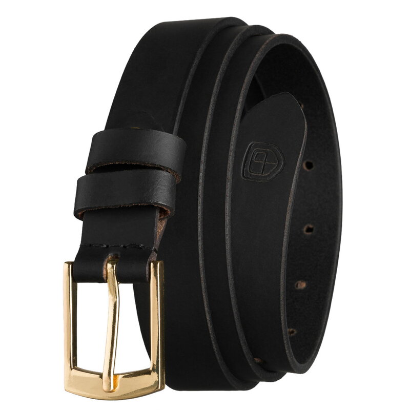 Dámsky kožený opasok čierny so zlatou prackou Peterson