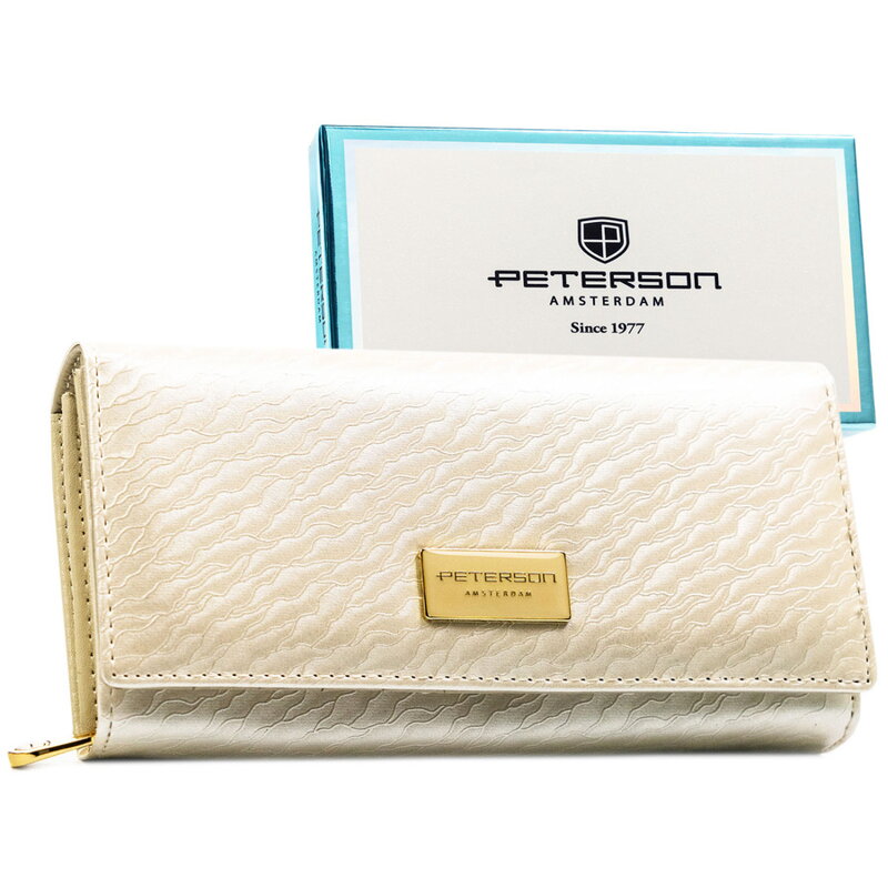 Veľká dámska peňaženka v farbe ecru na patent s RFID ochranou
