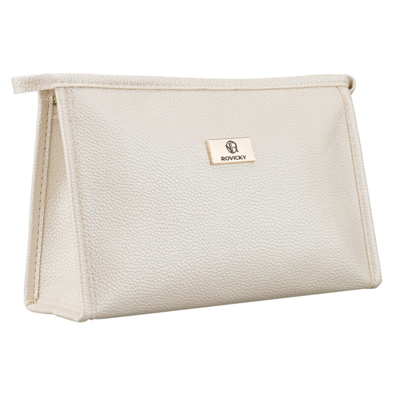 Beżowa, praktyczna kosmetyczka ze skóry ekologicznej, jednokomorowa - Rovicky