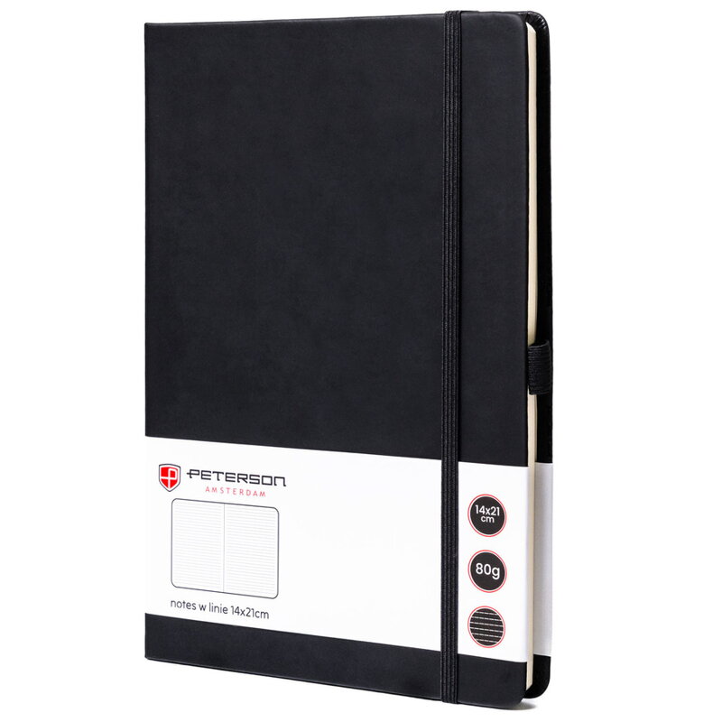 Čierny zápisník A5 s čiarovaným papierom a tvrdou väzbou