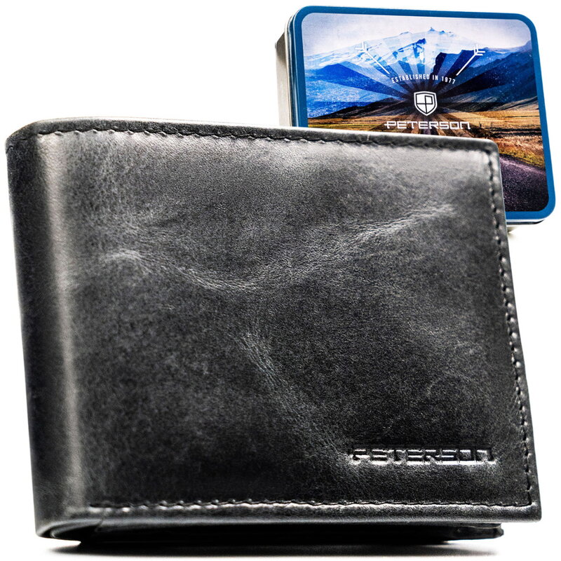 Čierna pánska kožená peňaženka bez vonkajšieho zapínania s RFID ochranou – Peterson