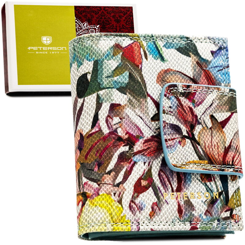 Mały, poręczny portfel damski ze skóry naturalnej w kwiatowy wzór - Peterson