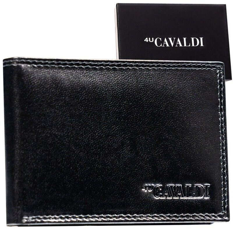 Cienkie, czarne etui na karty ze skóry naturalnej - 4U Cavaldi