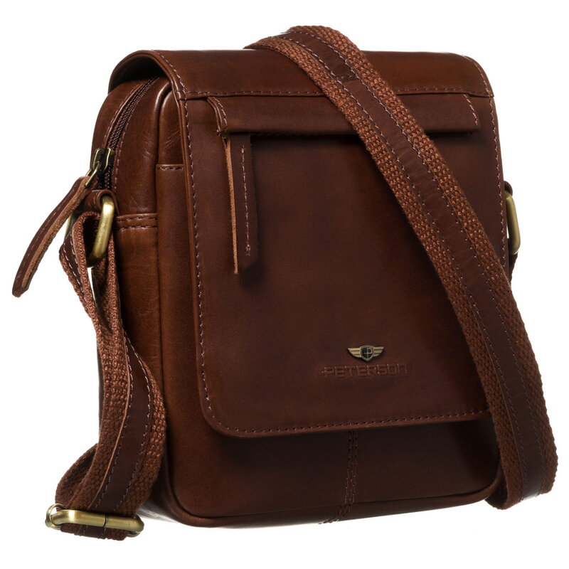Hnedá pánska kožená crossbody taška s klopou + puzdro na kľúče – Peterson