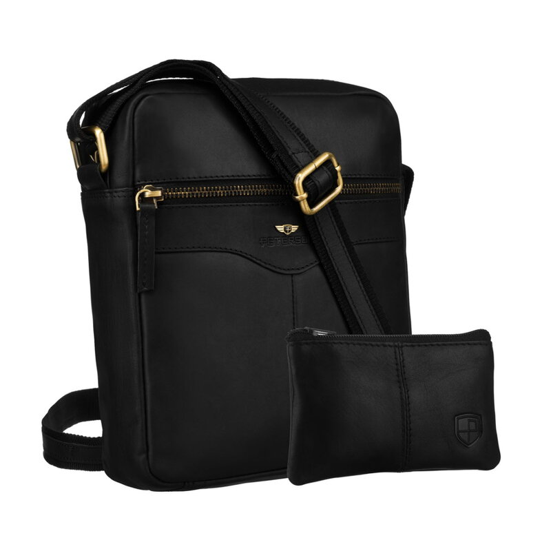 Pánska čierna kožená crossbody taška Peterson + puzdro na kľúče Pánska čierna kožená crossbody taška Peterson + puzdro na kľúče