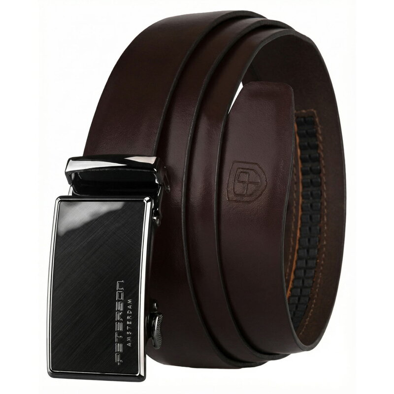 Pánsky opasok z pravej kože tmavohnedý s automatickou prackou - Peterson
