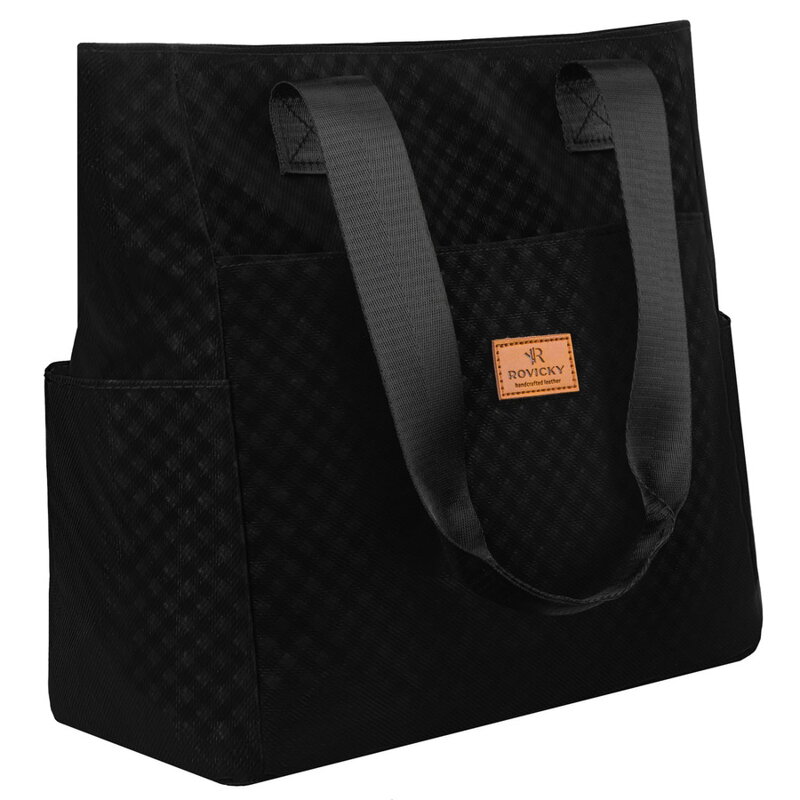 Čierna dámska shopper kabelka s geometrickým vzorom a veľkým objemom - Rovicky Čierna dámska shopper kabelka s geometrickým vzorom a veľkým objemom - Rovicky