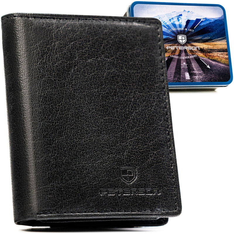 Pánska čierna kožená peňaženka Peterson – vertikálna bez vonkajšieho zapínania 