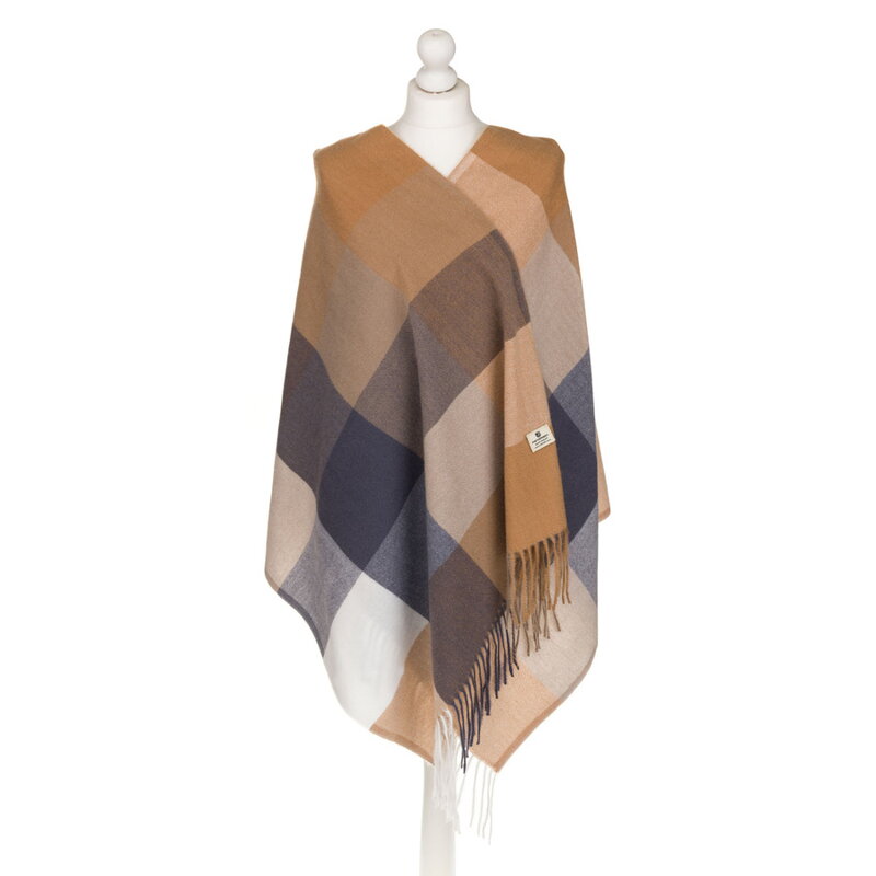 Dámsky obojstranný šál so strapcami v odtieni khaki