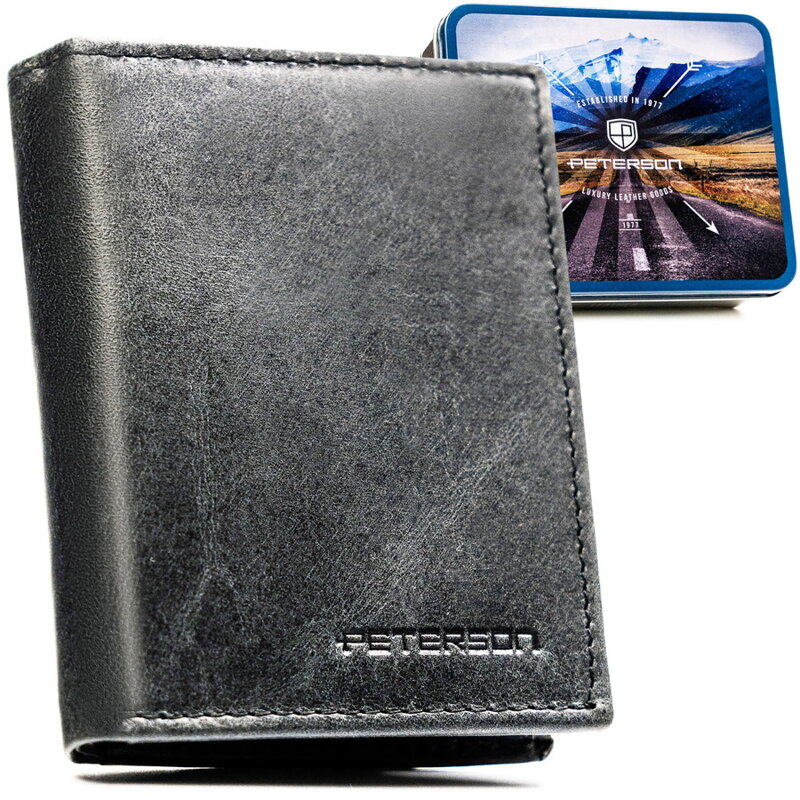 Čierna pánska kožená peňaženka s RFID ochranou – vertikálny model Peterson