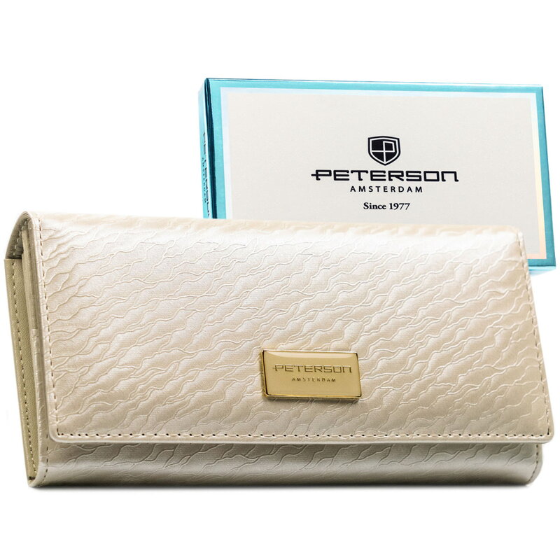 Dámska peňaženka Peterson ecru so vzorovanou klopou – elegantná peňaženka na patent