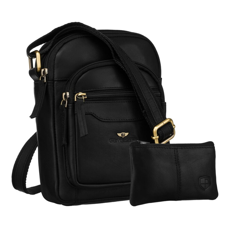 Čierna pánska kožená crossbody taška Peterson + kožené puzdro na kľúče Čierna pánska kožená crossbody taška Peterson + kožené puzdro na kľúče