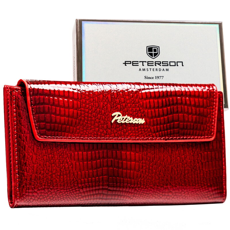 Veľká červená dámska peňaženka z ekologickej kože s krokodíliou textúrou v horizontálnom prevedení