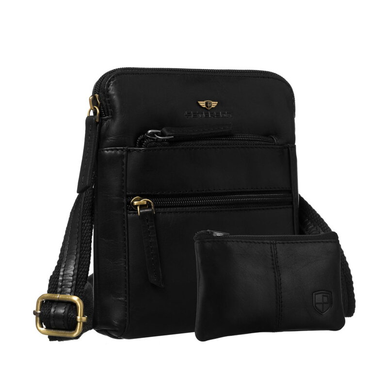 Čierna pánska kožená crossbody taška Peterson + puzdro na kľúče Čierna pánska kožená crossbody taška Peterson + puzdro na kľúče