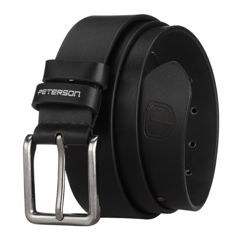 Pánsky čierny kožený opasok s klasickou prackou – Peterson
