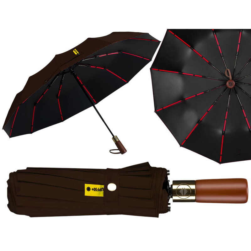 Hnedý veľký skladací dáždnik Peterson s UV ochranou v elegantnej krabičke