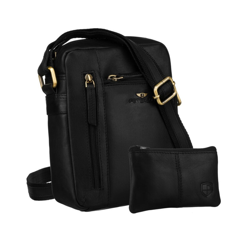 Čierna pánska kožená crossbody taška Peterson + puzdro na kľúče Čierna pánska kožená crossbody taška Peterson + puzdro na kľúče
