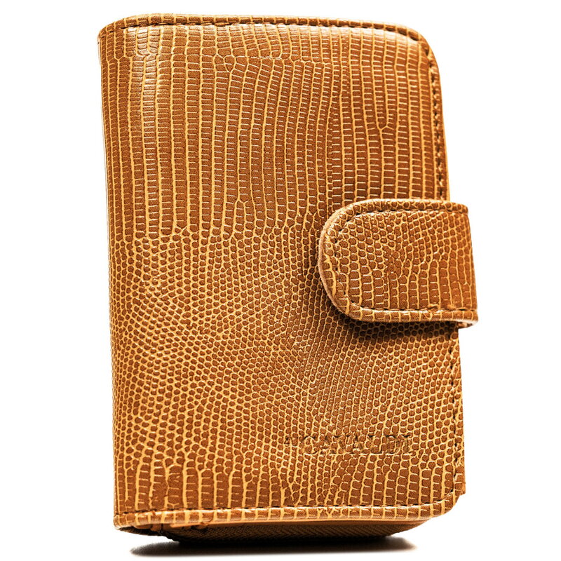 Brązowy portfel damski ze skóry ekologicznej z tłoczonym wzorem skóry krokodyla - 4U Cavaldi