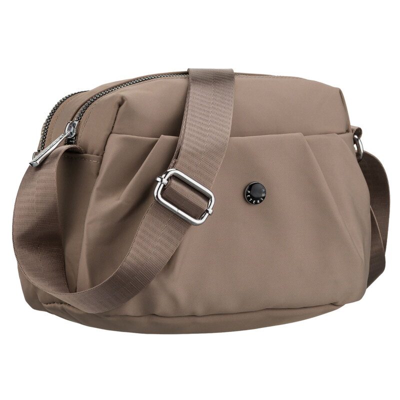 Dámska béžová crossbody kabelka z polyesteru so širokým nastaviteľným popruhom