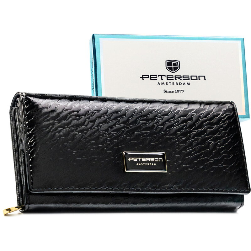 Veľká čierna dámska peňaženka Peterson – elegantná peňaženka na patent
