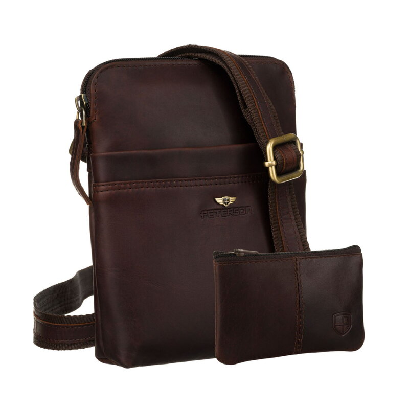 Hnedá pánska kožená crossbody taška Peterson + puzdro na kľúče Hnedá pánska kožená crossbody taška Peterson + puzdro na kľúče