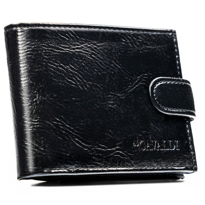Czarny portfel męski ze skóry ekologicznej zamykany zatrzaskiem - 4U Cavaldi