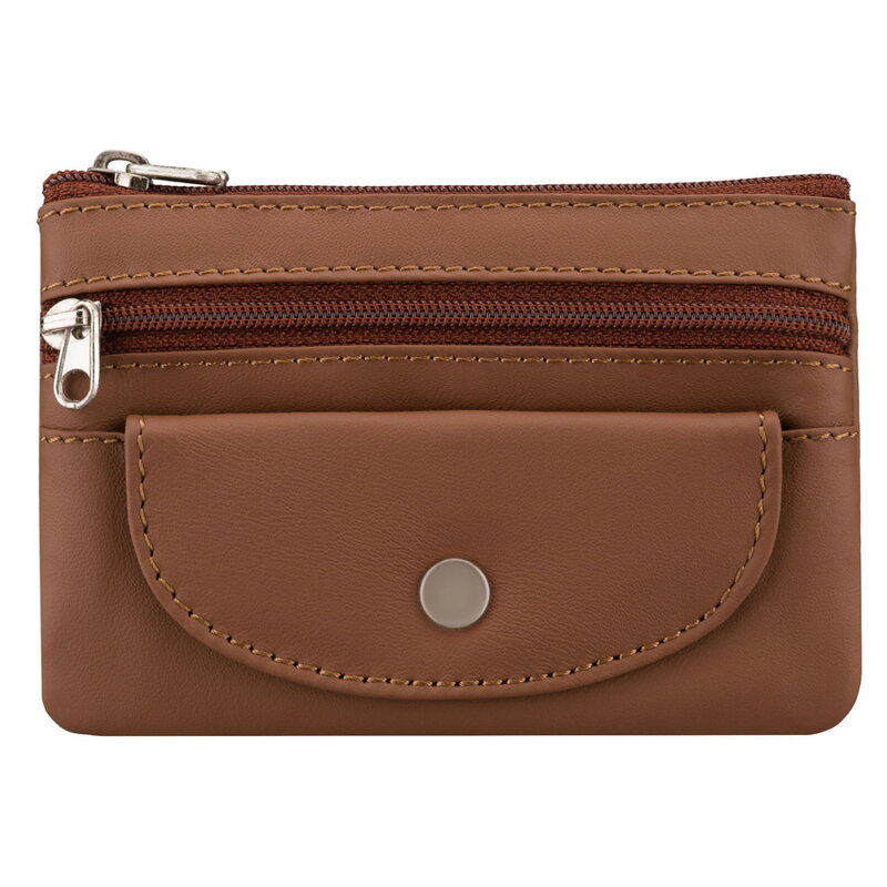 Etui na klucze w brązowym kolorze wykonane ze skóry naturalnej, zamykane suwakiem