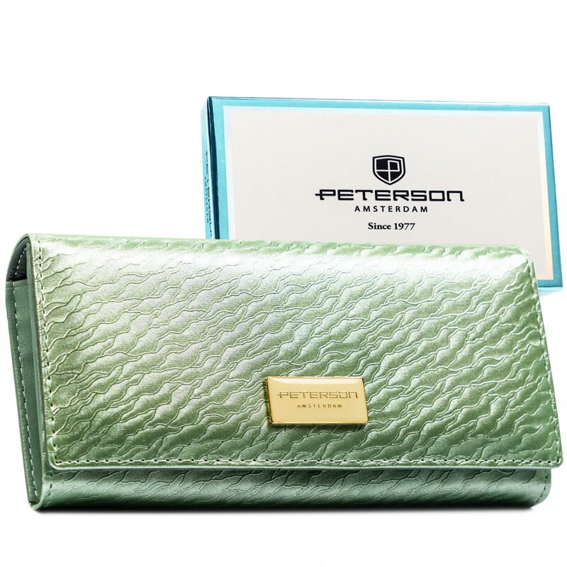 Veľká dámska svetlozelená peňaženka so zapínaním na patent a RFID ochranou