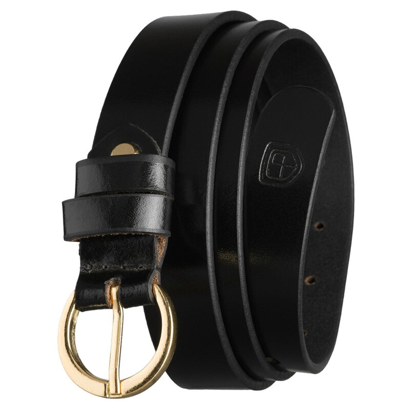 Dámsky kožený opasok čierny so zlatou prackou Peterson