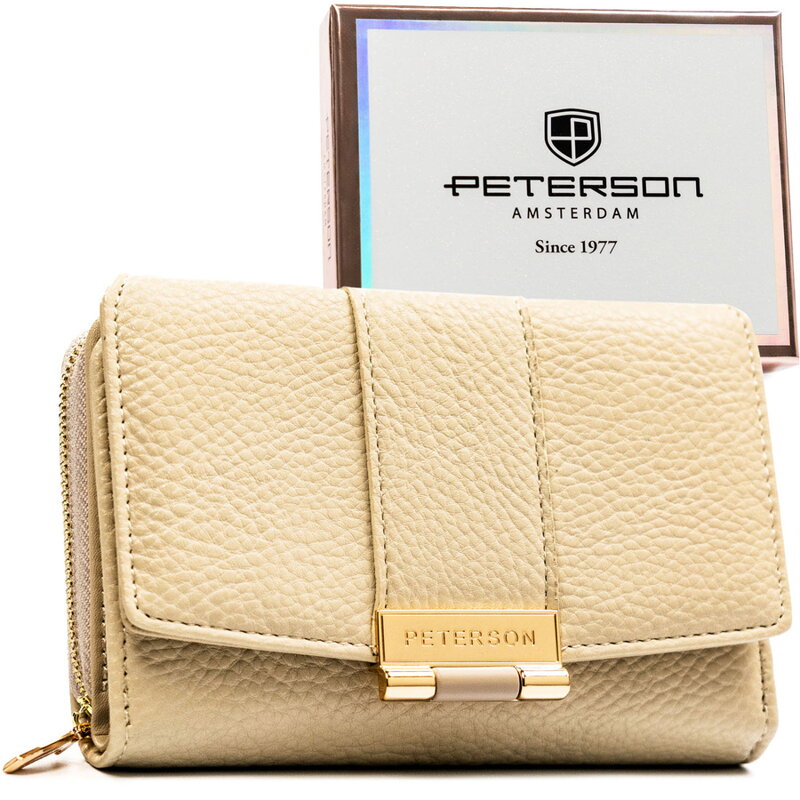 Béžová dámska peňaženka z ekologickej kože s jemnou štruktúrou a zapínaním na patent