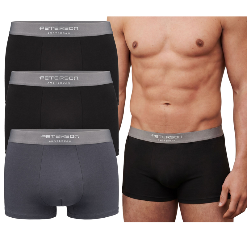 Pánske bavlnené boxerky, v. XL set 3 kusy čierno-sivé Peterson