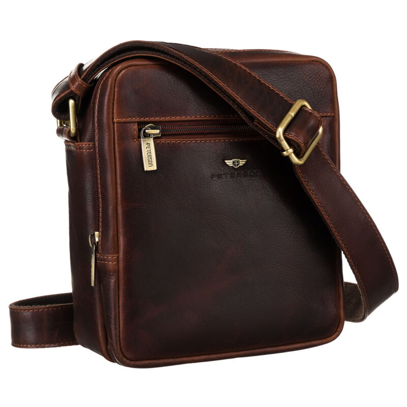 Pánska kožená crossbody taška hnedá s nastaviteľným popruhom - Peterson Pánska kožená crossbody taška hnedá s nastaviteľným popruhom - Peterson