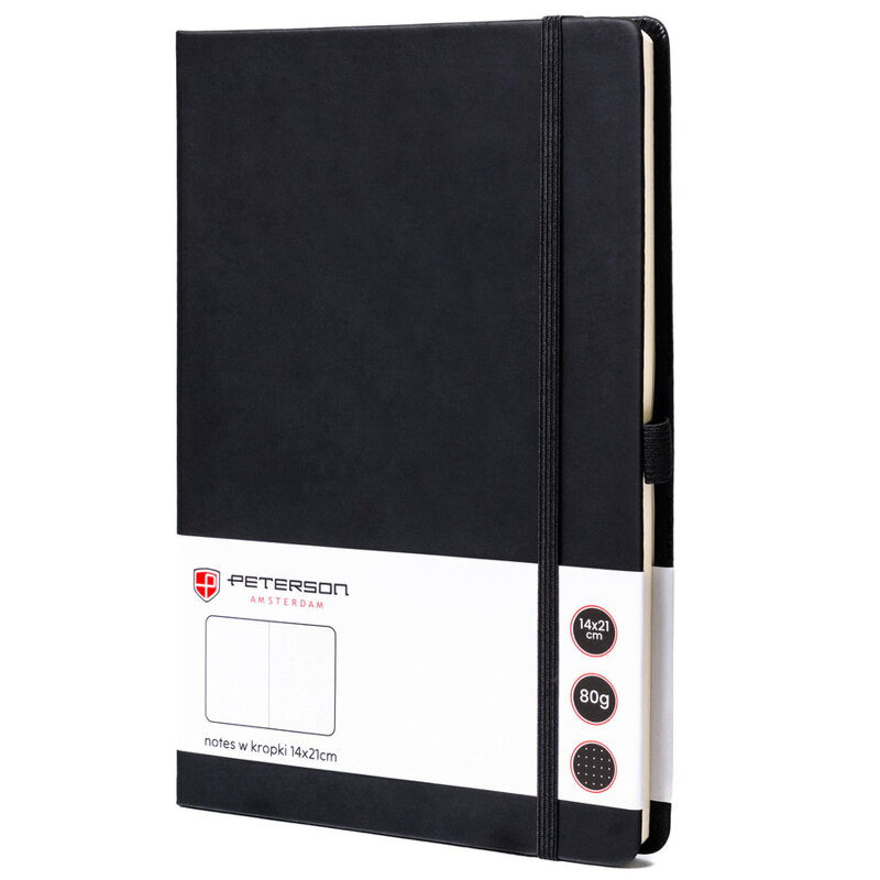 Čierny zápisník A5 s bodkovaným papierom a tvrdou väzbou