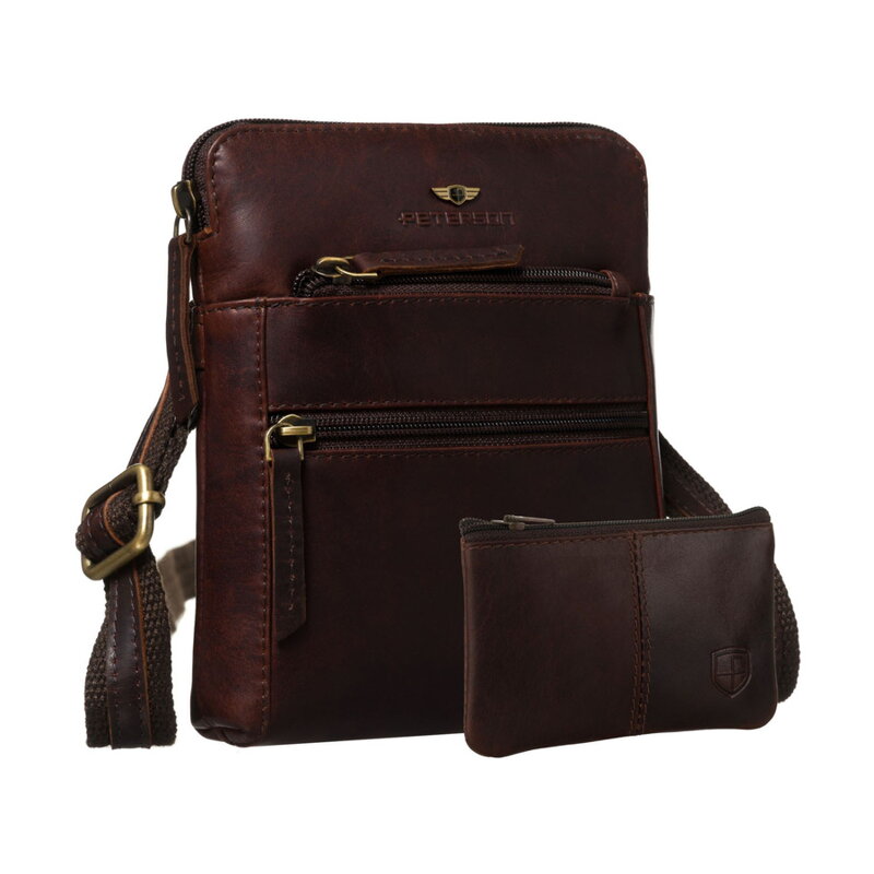Hnedá pánska kožená crossbody taška Peterson + puzdro na kľúče Hnedá pánska kožená crossbody taška Peterson + puzdro na kľúče