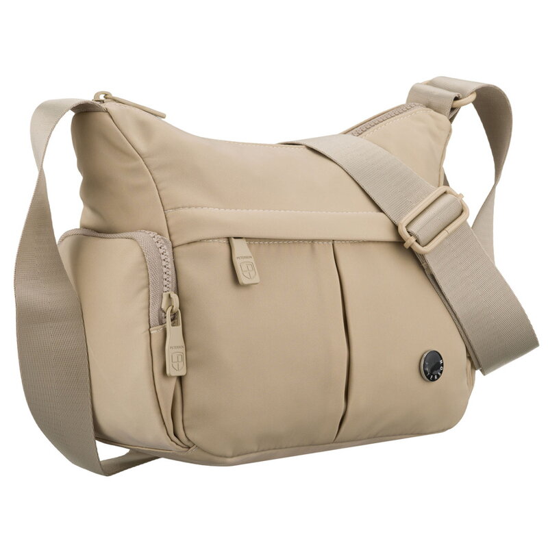 Dámska ecru mestská crossbody kabelka z polyesteru so zipsovým zapínaním