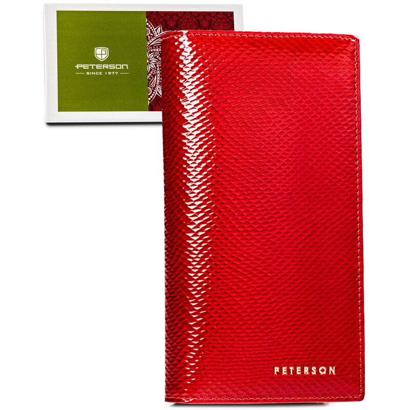 Skórzany, czerwony portfel damski na magnes i zamek z systemem RFID - Peterson Skórzany, czerwony portfel damski na magnes i zamek z systemem RFID - Peterson