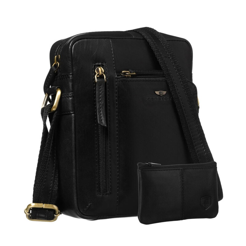 Pánska čierna kožená taška cez plece Peterson – elegantná s viacerými zipsovými vreckami