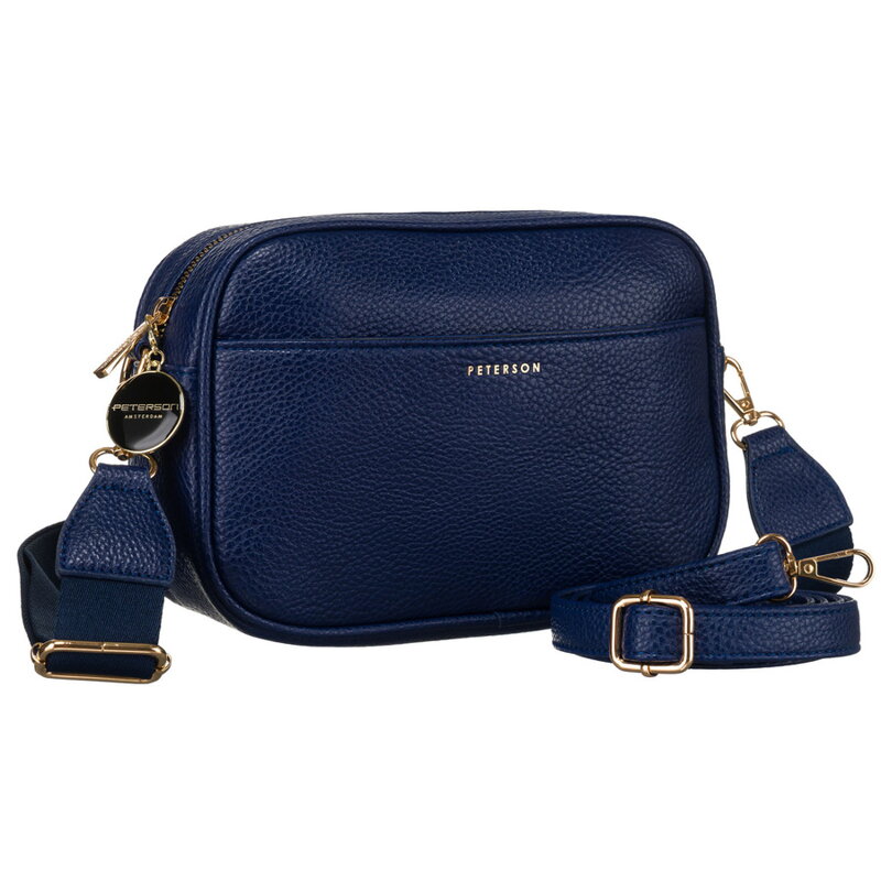 Tmavomodrá mestská dámska crossbody taška z ekologickej kože s dvomi popruhmi a príveskom – Peterson Tmavomodrá mestská dámska crossbody taška z ekologickej kože s dvomi popruhmi a príveskom – Peterson