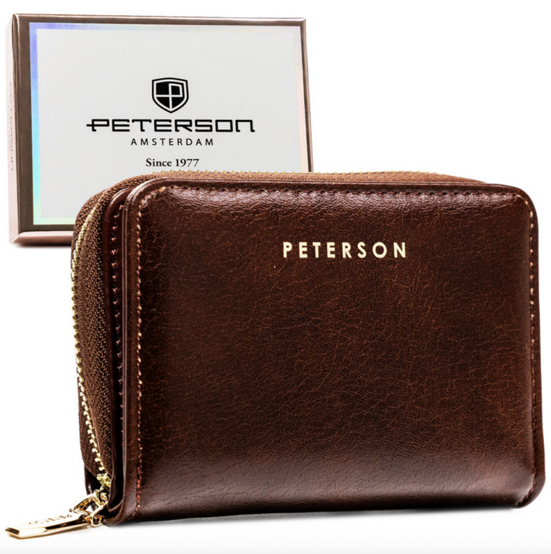Brązowy portfel damski ze skóry ekologicznej wyposażony w system RFID - Peterson Brązowy portfel damski ze skóry ekologicznej wyposażony w system RFID - Peterson