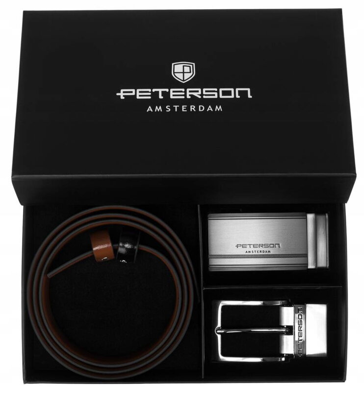 Set: pánsky obojstranný kožený opasok s vymeniteľnými prackami - Peterson
